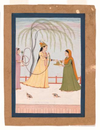 Woman Smoking a Hookah and Taking Sweetmeats from An Attendant