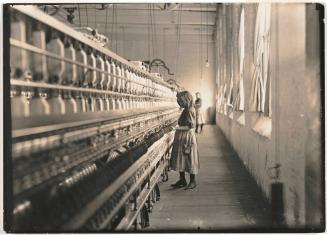 Sadie Pfeifer, 48 inches high, has worked half a year. One of the many small children at work in Lancaster Cotton Mills. Nov. 30, 1908.