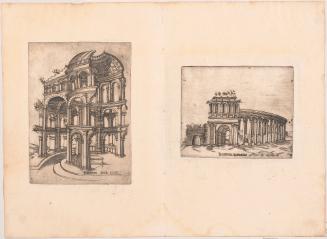 Two Plates Showing Ruins of a Temple and the Theatre of Bordeaux
