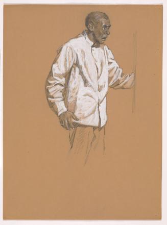 Black Man, Facing Right, with Arms Bent in Opposite Directions, and Open Mouth