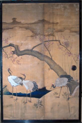 One of a pair of fusuma, decorated with bamboo and plum motifs