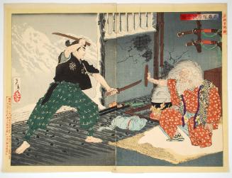 The Battle between Miyamoto Musashi and Master Tsukahara Bokudan, from the series A New Selection of Eastern Brocade Pictures