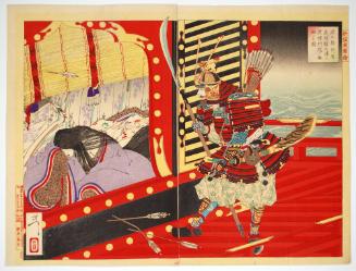 Minamoto no Yoshitsune Rescuing Kenreimonin during the Battle of Dannoura, from the series New Selection of Eastern Brocade Pictures