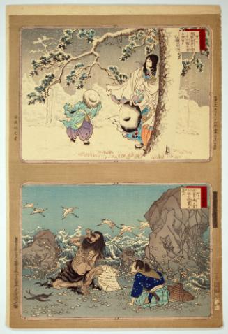 #41 Joban in the Snow and #42 Ariou meets with Shunkan on Iojima, from the series An Abbreviated History of Japan