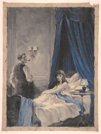 Woman Sits Up in Bed; Illustration