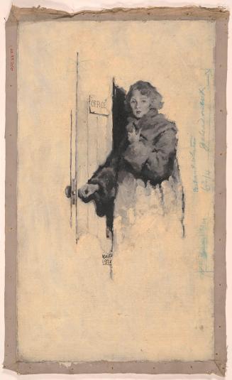 Woman Standing at Office Door; Illustration