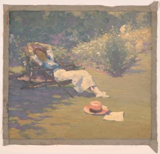 Woman in Lawn Chair in Garden; Illustration