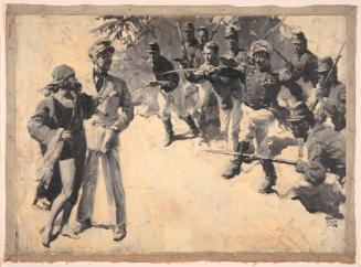 Couple Approached by Charging Soldiers with Bayonets; Illustration