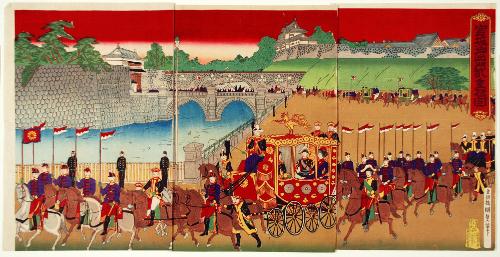 Emperor Leaving the Palace through Nijūbashi Bridge
宮城御出門貳重橋図.