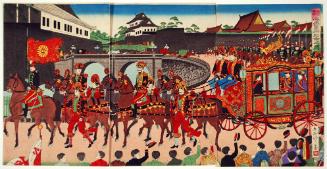 Imperial Carriage Leaving the Imperial Palace
国会開式鳳凰輦御臨幸之図.   Illustration of Imperial Visit of the Opening Ceremony of the Diet by Imperial Carriage