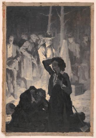 Kneeling Woman and Crouching Figure Grieve; Illustration