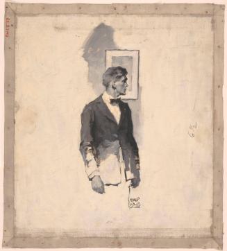 Three-quarter Profile of Man Standing in Front of Picture; Illustration