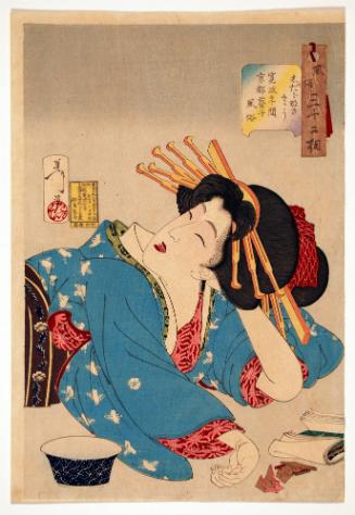 Looking Relaxed: The Appearance of a Geisha of the Kansei Era, from the series Thirty-two Customs and Manners of Women (Fuzoku Sanjuniso) 

