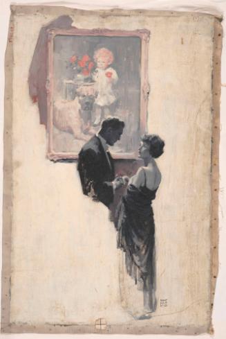 Man and Woman in Front of Portrait of Child and Dog