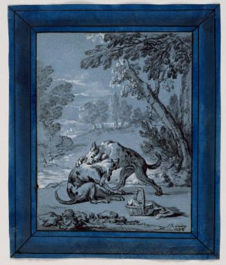 The Dog Who Carried the Dinner Basket for his Master;  Illustration for La Fontaine's Fables