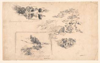 Page of Four Studies: Monongahela at Fairmont; Beeches; Beeches; Near Fairmont, Sheep on Dusty Road
