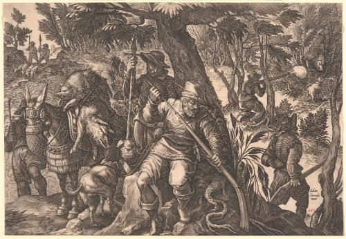 Boar Hunt with Shotguns, from Venationes Ferarum, Avium, Piscium
