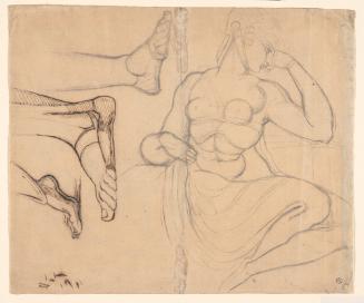 Seated Woman, Head Supported on her Left Hand; Studies of Feet