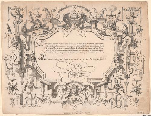 Page of Calligraphy in French with Strapwork Ornament