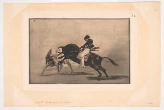 Mariano Ceballos, known as "the Indian," Mounted on a Bull, plate 24 from the Tauromaquia series