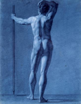 Standing Male Nude from the Back Holding a Pole