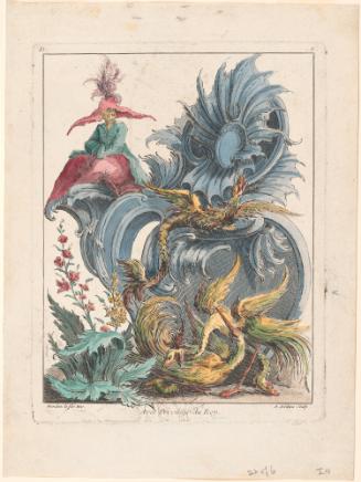 "Chinese" Decorative Design (Chinoiserie), no. 6 from Quatrième Livre de Formes Ornées de Rocailles. Cartels Figures Oyseaux et Dragons Chinois