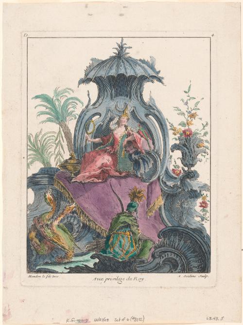 "Chinese" Decorative Design (Chinoiserie), no. 4 from Quatrième Livre de Formes Ornées de Rocailles. Cartels Figures Oyseaux et Dragons Chinois