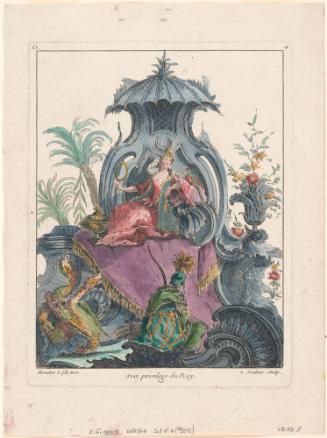 "Chinese" Decorative Design (Chinoiserie), no. 4 from Quatrième Livre de Formes Ornées de Rocailles. Cartels Figures Oyseaux et Dragons Chinois