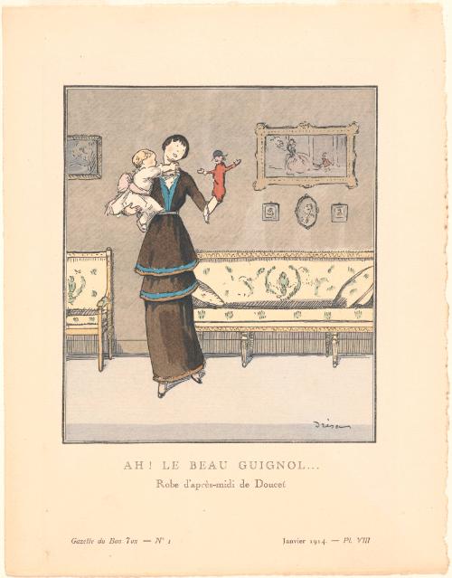 Oh! The Pretty Puppet! (Afternoon dress by Doucet), from "The Gazette Du Bon Ton"