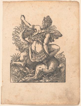 Woman, from the Back, Seated on a Unicorn