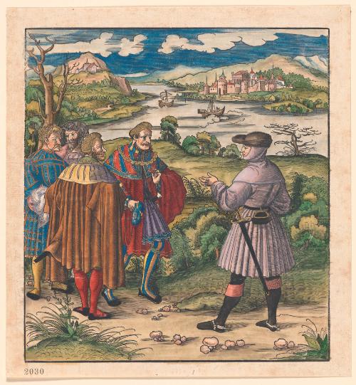 Four Men at the Shore Speaking with a Knight