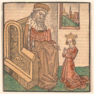 Queen Kneeling Before Man on Throne