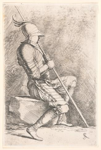 Seated Soldier in Armor with Pole (b40)