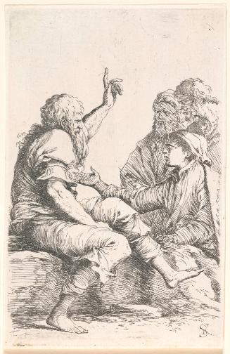 Old Man Talking to Three Other Men (b70)