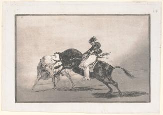 Mariano Ceballos, known as "the Indian," Mounted on a Bull, plate 24 from the Tauromaquia series