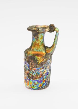 Bottle-Shaped Vessel with Handle and Vertical Ribs