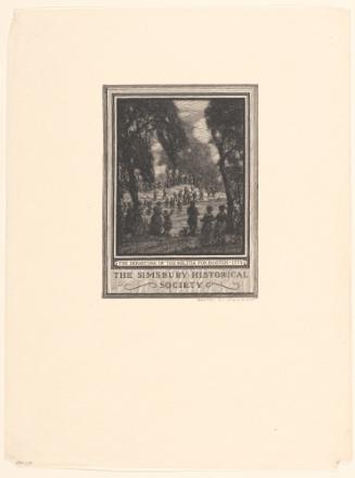 The Departure of the Militia for Boston - 1775, (Bookplate [?] of the Simsbury Historical Society).
