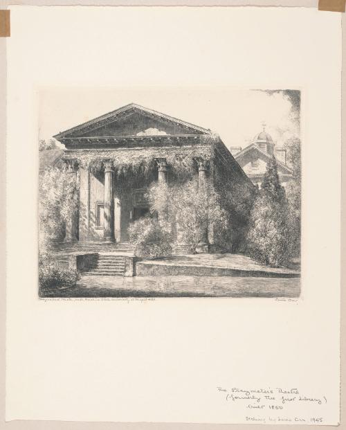 Playmakers Theatre, North Carolina State Drive, Chapel Hill, plate 6 from albums 1 and 2 of Orr Etchings of North Carolina