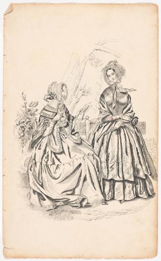Verso: Rose and Butterfly; Recto: Women's Fashion Illustration (by Unknown Artist)