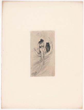 Untitled (Woman and Owl Sitting in Crescent Moon)