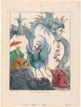 "Chinese" Decorative Design (Chinoiserie), no. 5 from Quatrième Livre de Formes Ornées de Rocailles. Cartels Figures Oyseaux et Dragons Chinois