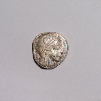 Tetradrachm: Head of Athena Wearing Ornamented Helmet Right; Owl Standing Head Facing, Olive Sprig and Crescent at Upper Left Field on Reverse