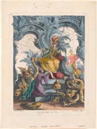 "Chinese" Decorative Design (Chinoiserie), no. 3 from Quatrième Livre de Formes Ornées de Rocailles. Cartels Figures Oyseaux et Dragons Chinois