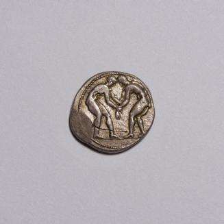 Stater: Two Wrestlers Grappling; Slinger, Triskeles on Right, Countermark of Peacock Head Left Below on Reverse