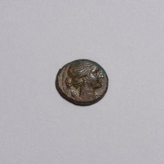 Bronze Coin: Bust of Artemis Right With Quiver at Shoulder; Lettering Above and Below Thunderbolt on Reverse
