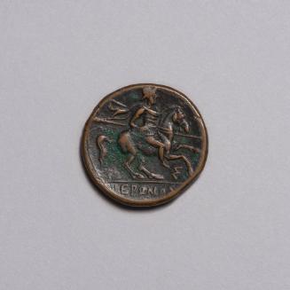 Bronze Coin: Laureate Head of Hieron Left; Armed Horseman With Spear Riding Right, Lettering Below Horse's Forefeet and In Exergue on Reverse