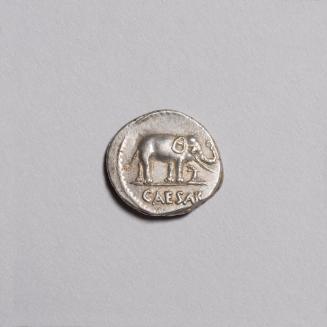 Denarius: Elephant Walking Right, Trampling on a Serpent; Emblems of the Pontificate - Simpulum, Aspergillum, Axe, and Apex on Reverse