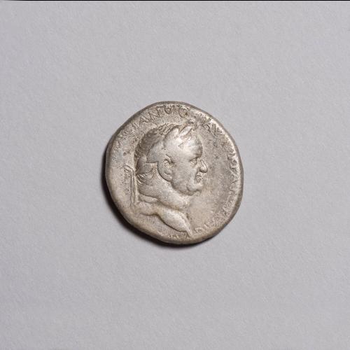 Tetradrachm: Laureate Head of Vespasian Right; Eagle Standing Left on Club, Wings Spread, Holding Wreath in Beak, Palm Branch Before, No Crescent on Reverse