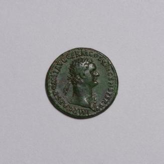Dupondius: Radiate Head of Domitian Right Wearing Aegis; Virtus Standing Right, Holding Spear and Parazonium on Reverse