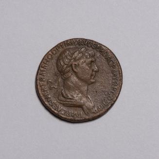 Sestertius: Laureate and Draped Bust of Trajan Right; Fortuna Seated Left, Holding Cornucopiae and Rudder on Reverse